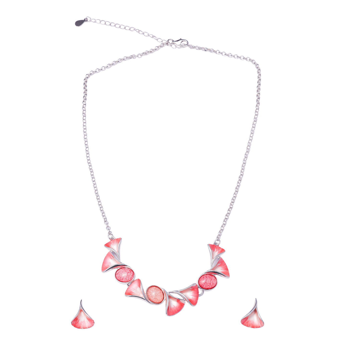 Coral Bloom Geometric Necklace Set