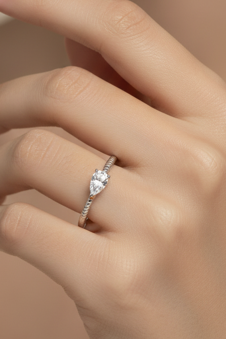 Pear Solitaire Ring