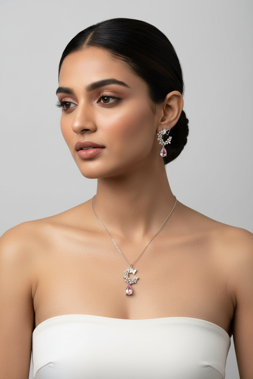 Romantic Pink Pear-Cut Butterfly Set