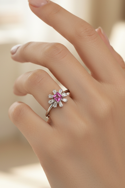 Pink Stone Flower Ring