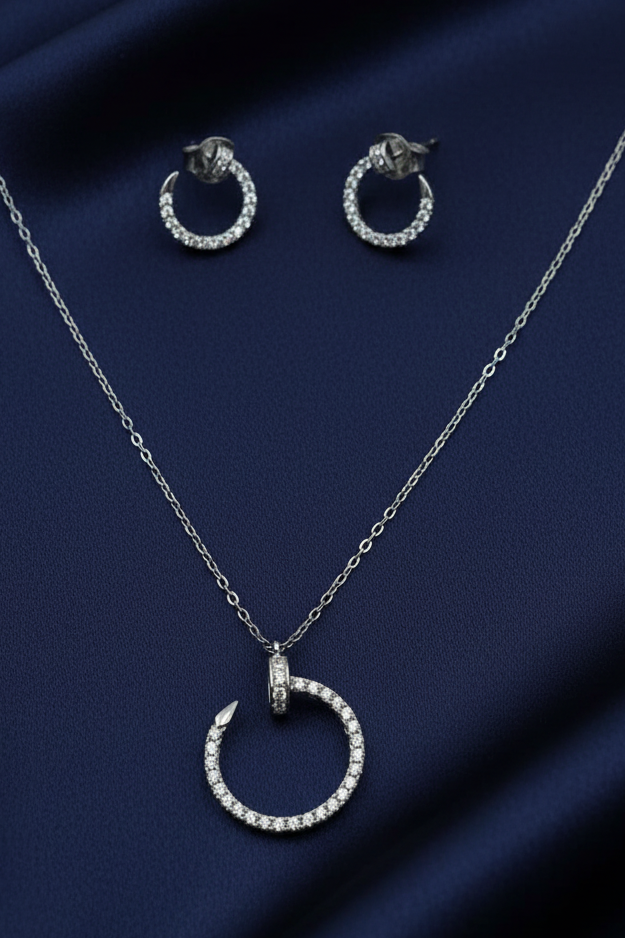 Pave Nail Motif Pendant Set