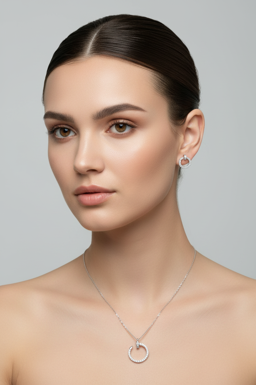 Pave Nail Motif Pendant Set