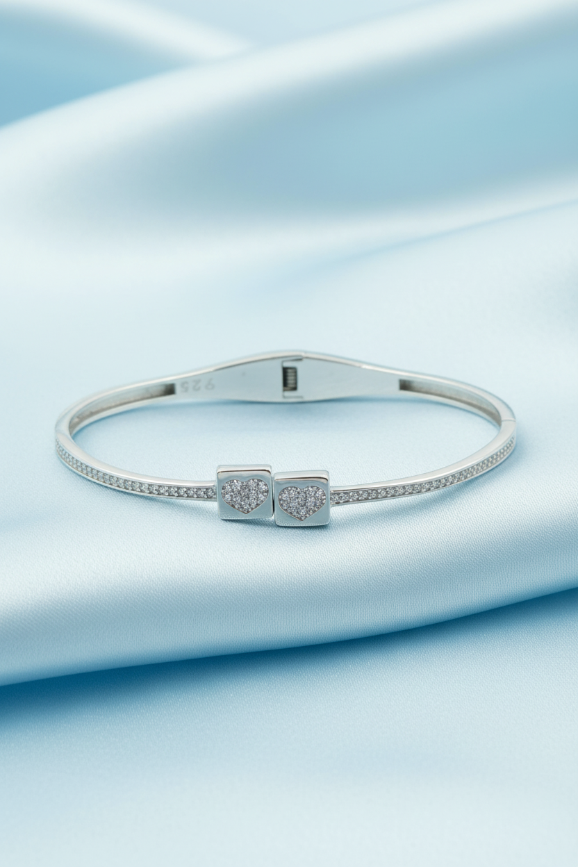 Twin Pave Heart Spring Bracelet