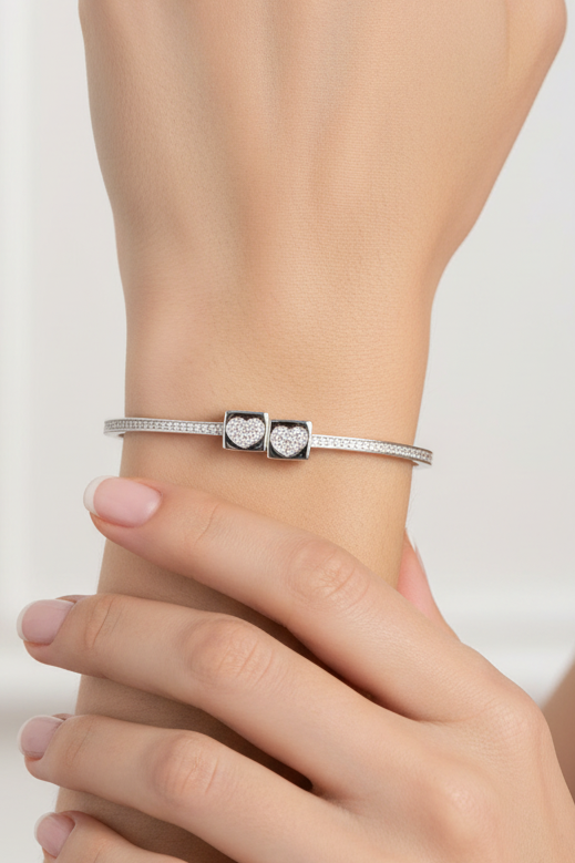 Twin Pave Heart Spring Bracelet