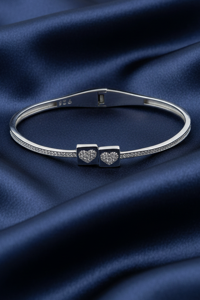 Twin Pave Heart Spring Bracelet