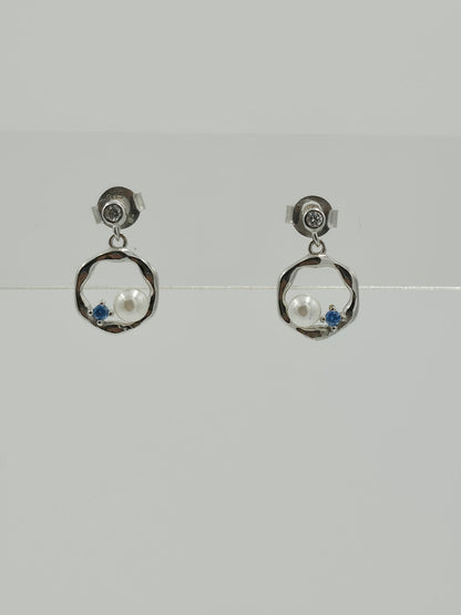 Blue Stone Pearl Earring