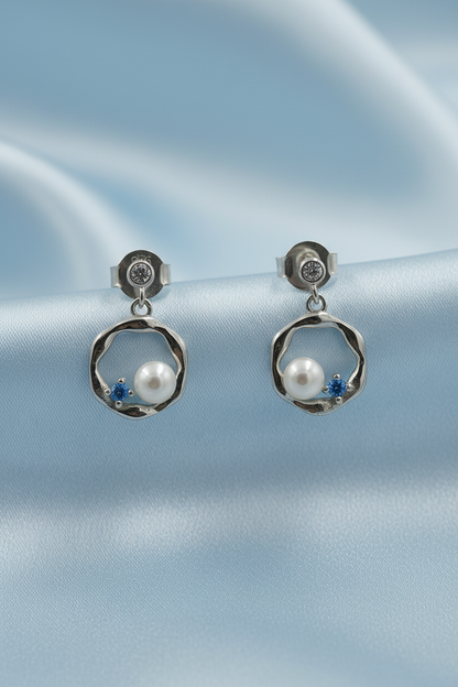 Blue Stone Pearl Earring