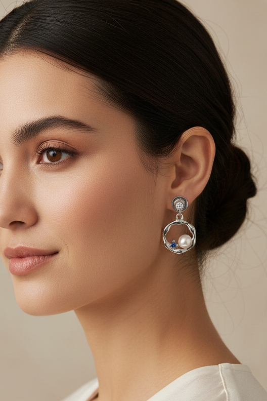 Blue Stone Pearl Earring