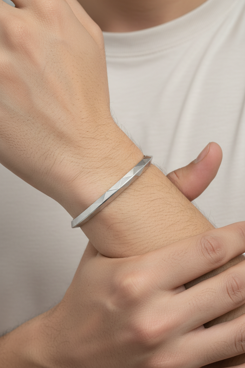 Flat Band Silver Men's Kada