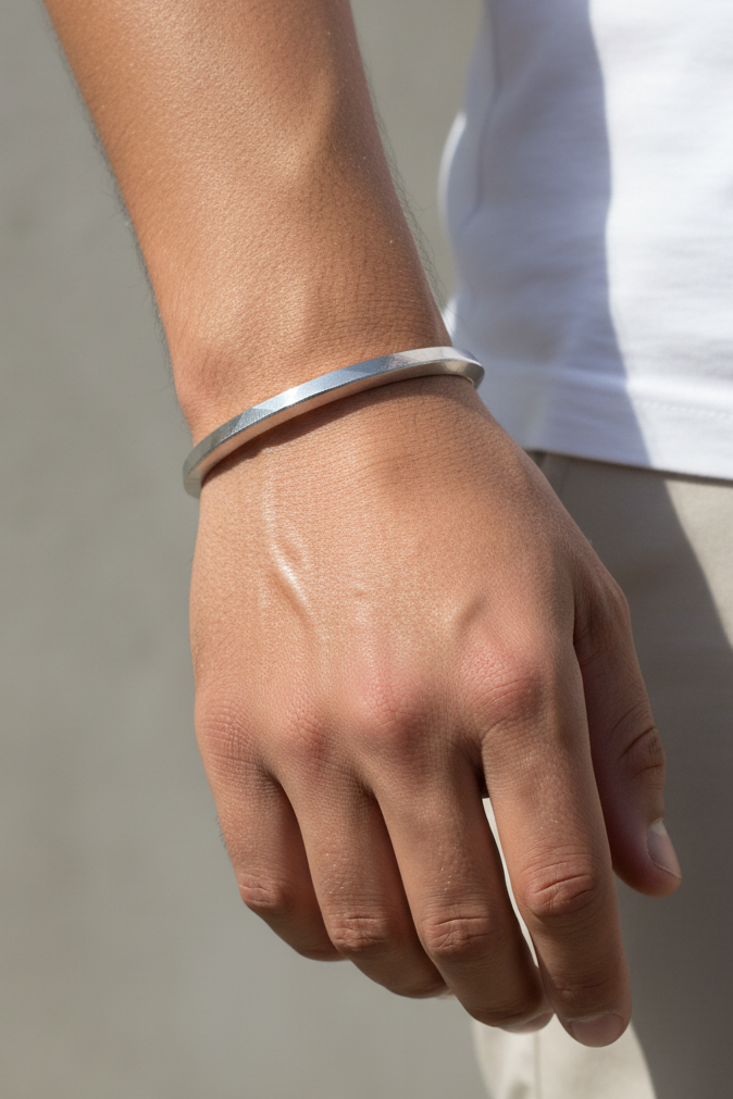 Flat Band Silver Men's Kada