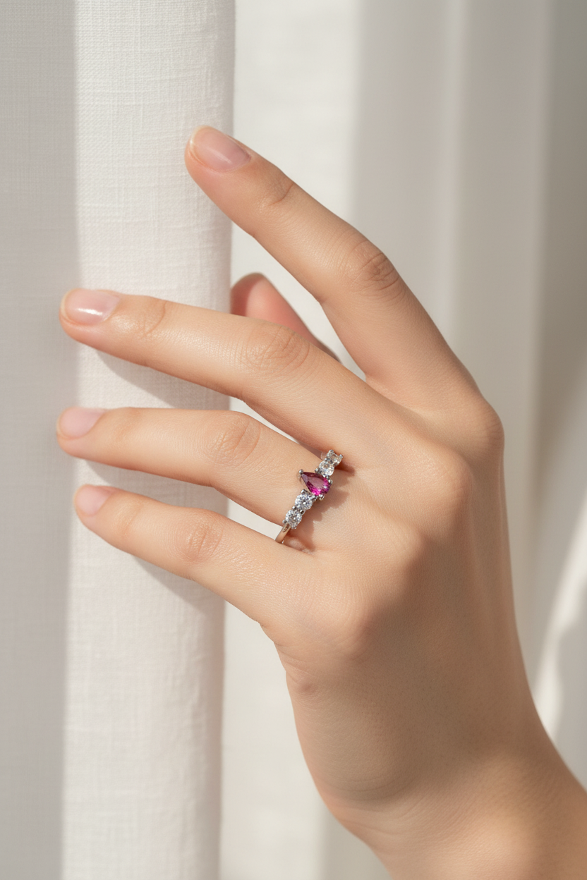 Pink Ruby Pear Shape Ring