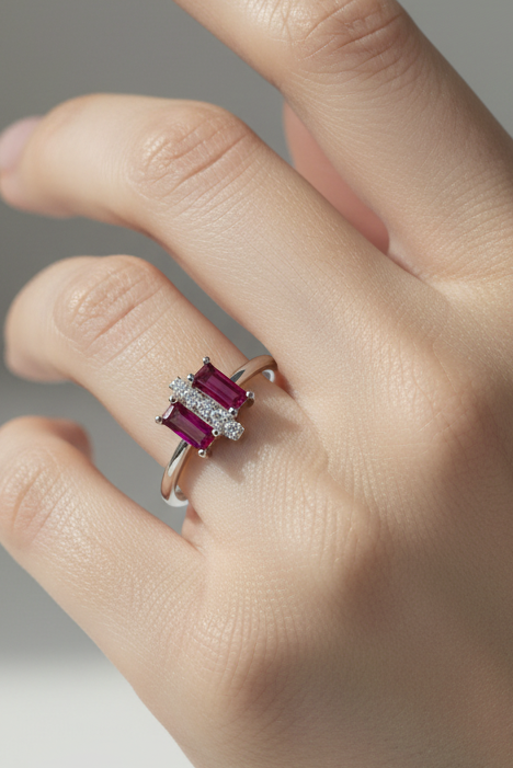 Baguette Pink Ruby Ring