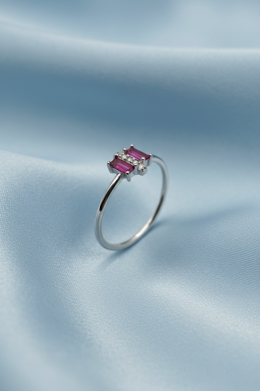 Baguette Pink Ruby Ring