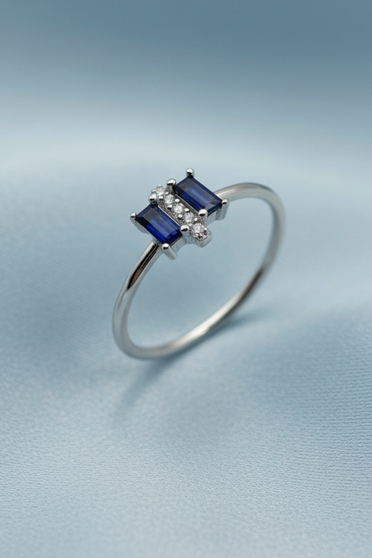 3 Stone Blue Sapphire Ring