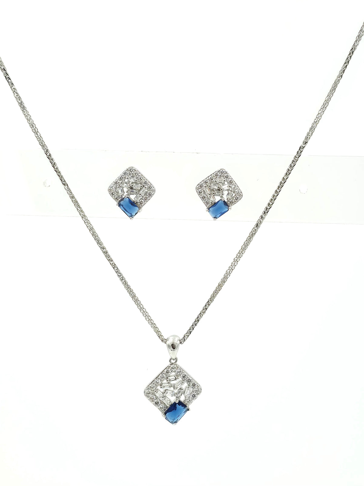 Blue Gem Square Pendant Set
