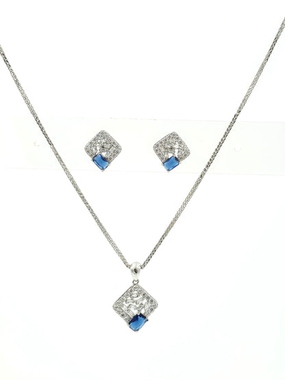 Blue Gem Square Pendant Set
