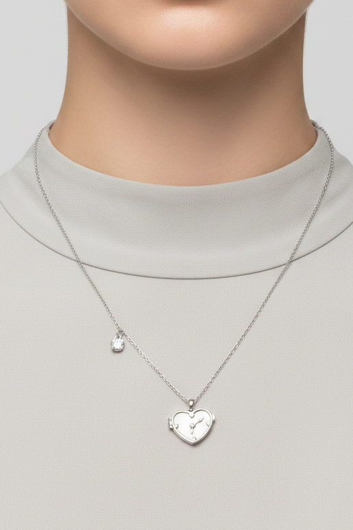 Engraved Heart Locket Pendant Set