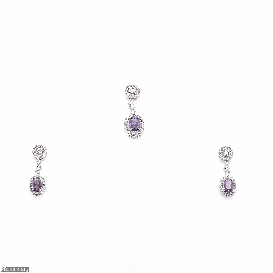 Dark Purple Stone Pendant & Earring ( PB541 )