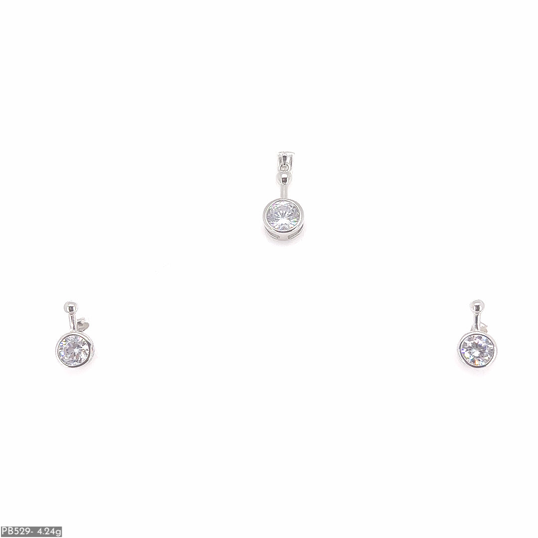 White AD Stone Silver Pendant & Earring ( PB529 )