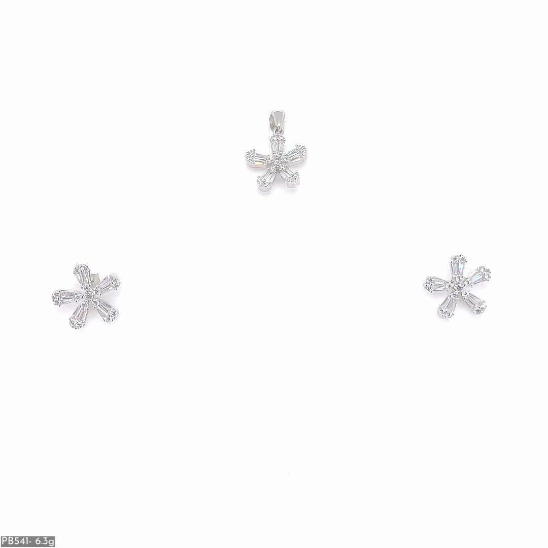 Flower Shape AD Silver Pendant & Earring ( PB541 )