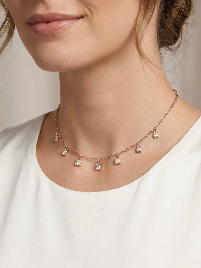 Rose Gold Solitaire Dangle Choker