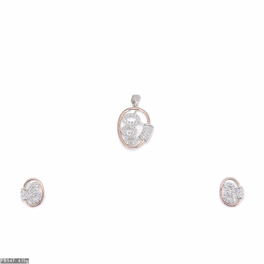 Oval Shape Silver Pendant & Earring ( PB547 )