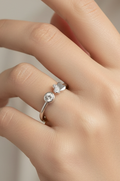 Half Diamond Butterfly Ring