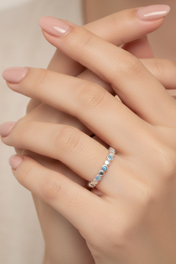 Blue Evil Eye Band Ring