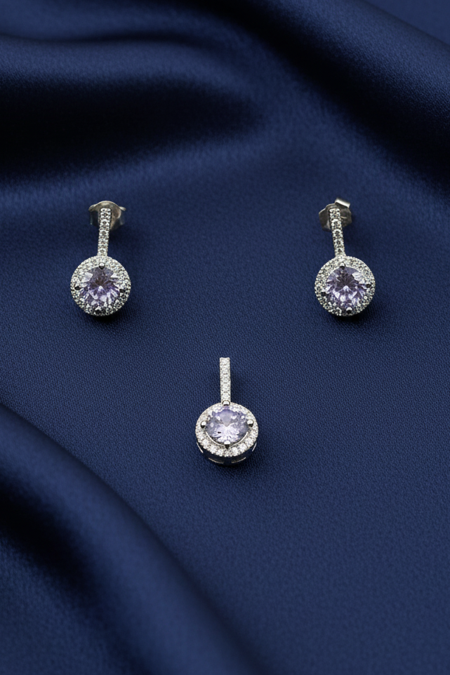 Purple Stone Pendant Set