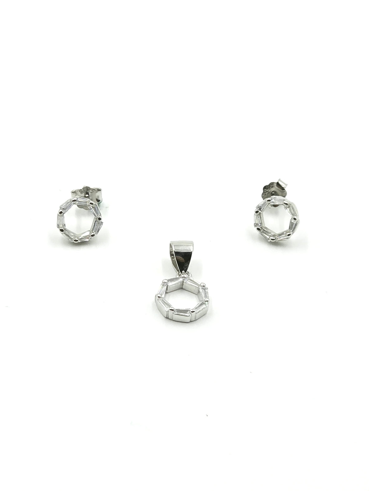 Baguette Circle Pendant Earring Set