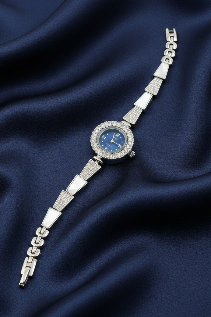 MOP Blue Dial Silver Watch
