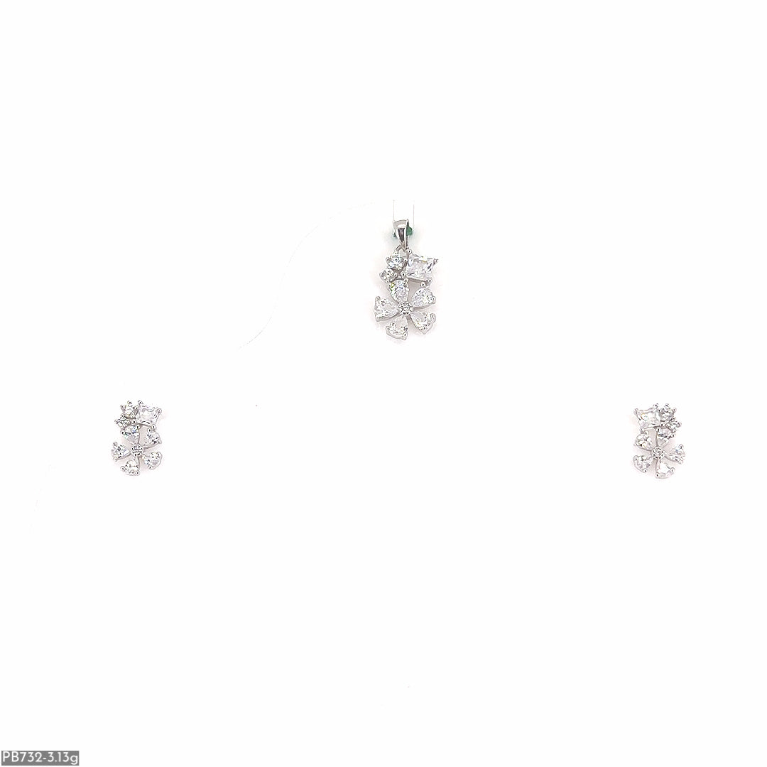 Flower Silver Pendant & Earring ( CPB732 )