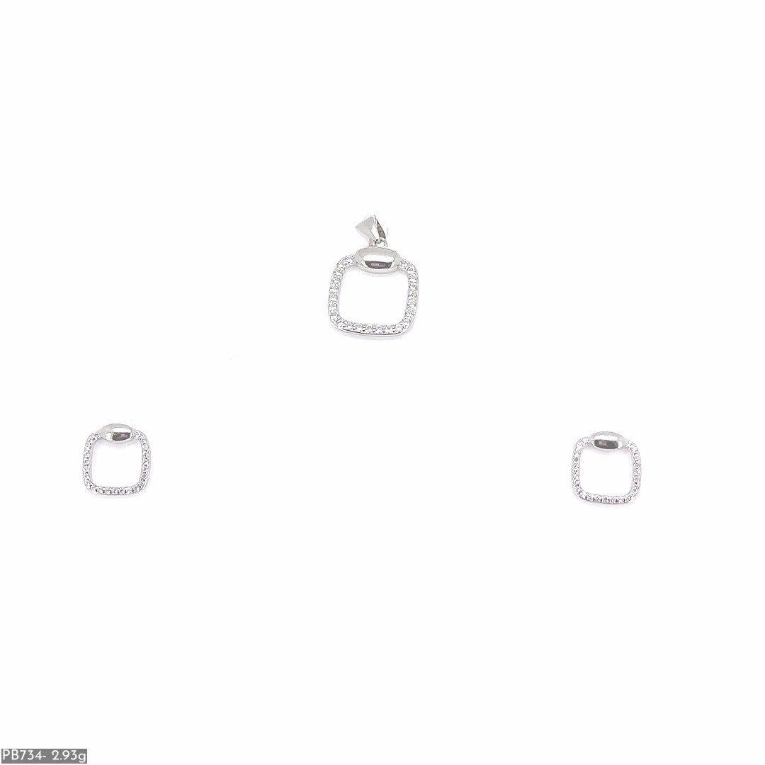 Square Silver Pendant & Earring ( PB734 )