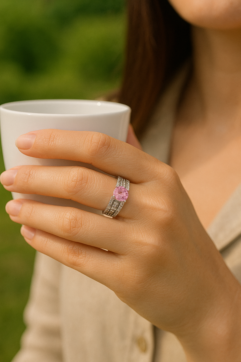 Pink Stone Solitaire Ring