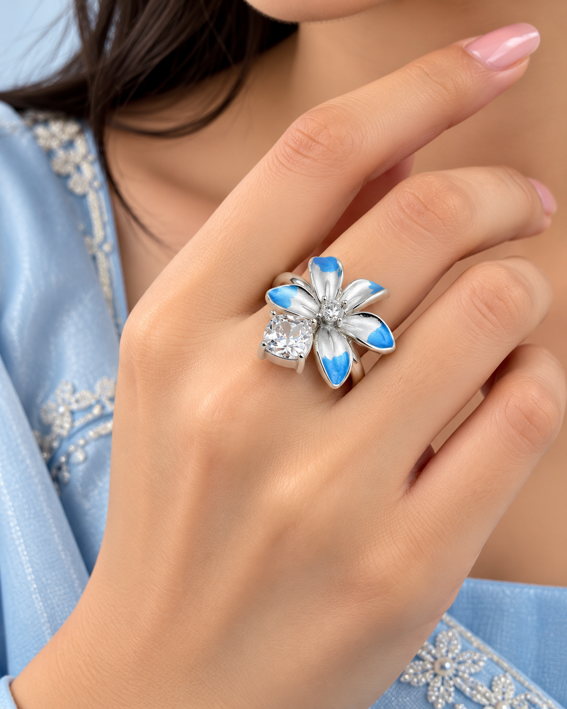 Blue Enamel Korean Ring