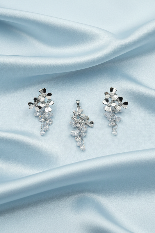 Crystal Bloom Pendant Earring Set