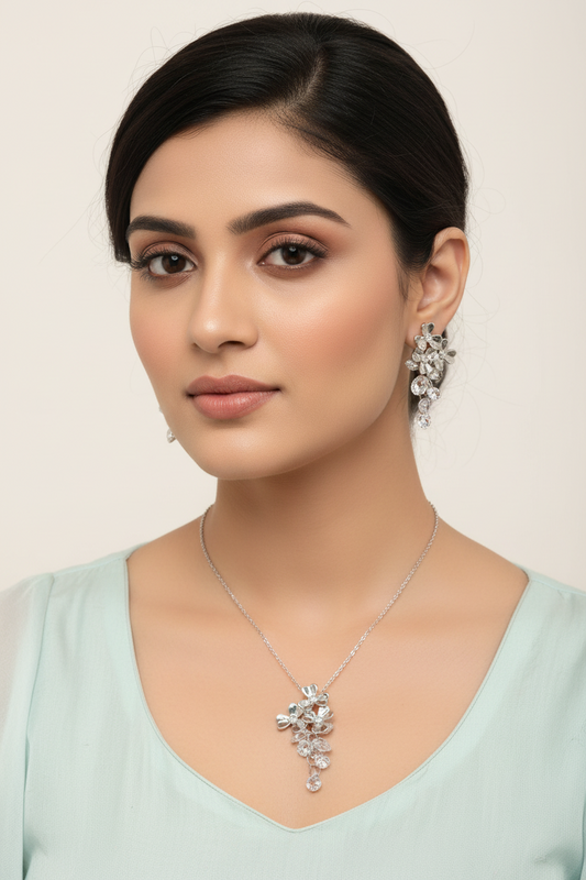 Crystal Bloom Pendant Earring Set