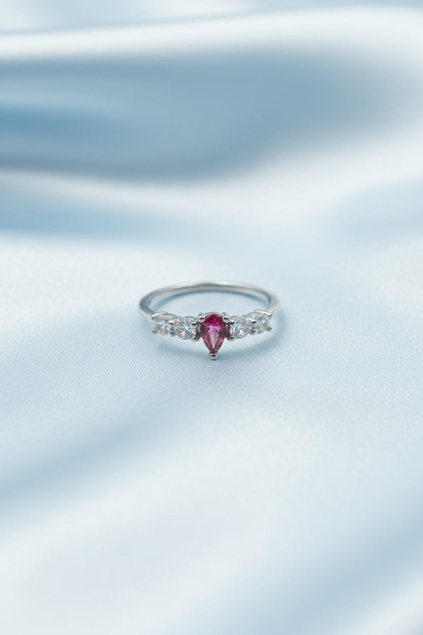 Pink Ruby Pear Shape Ring