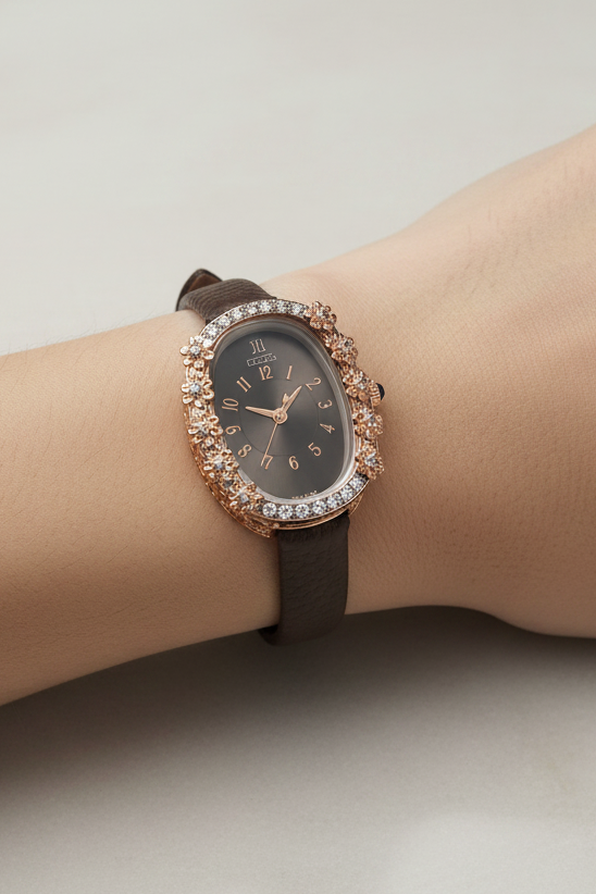 Brown Belt Silver Watch