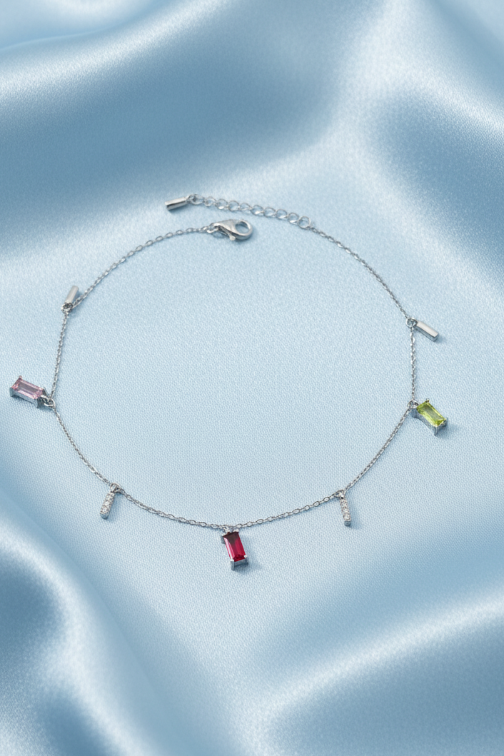 Baguette Cut Multicolour Anklets