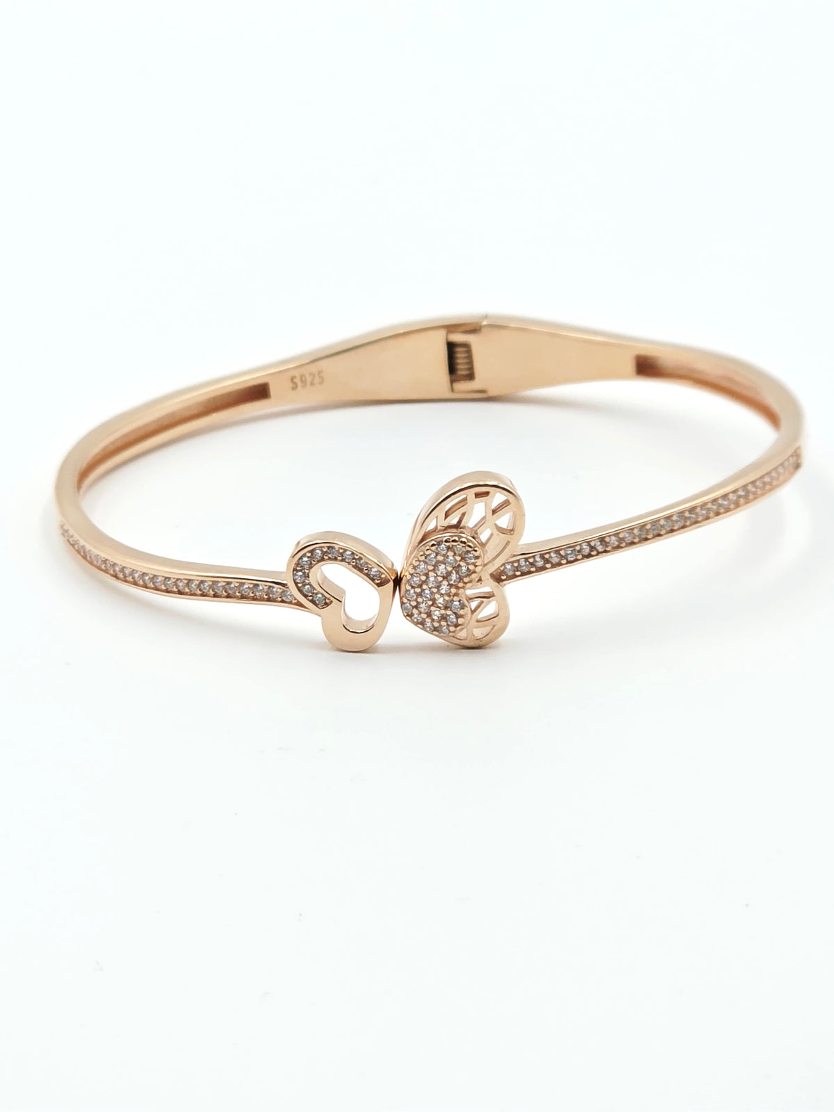 Rose Gold Filigree Twin Heart Spring Bracelet