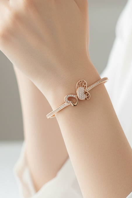 Rose Gold Filigree Twin Heart Spring Bracelet