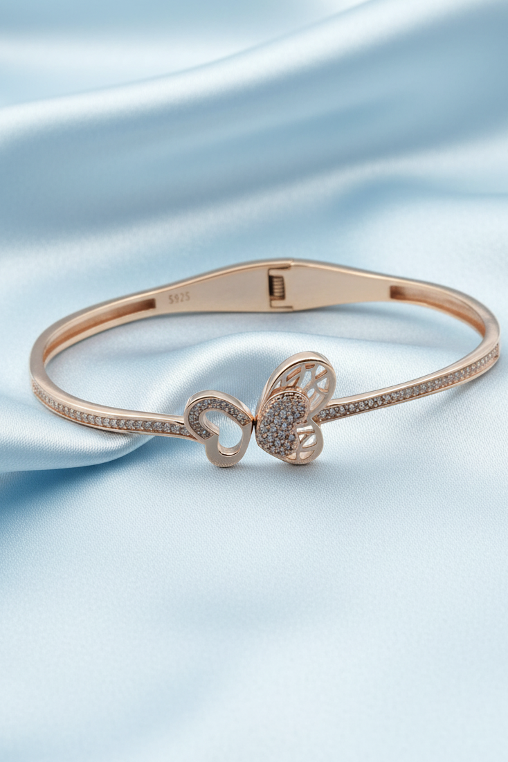 Rose Gold Filigree Twin Heart Spring Bracelet