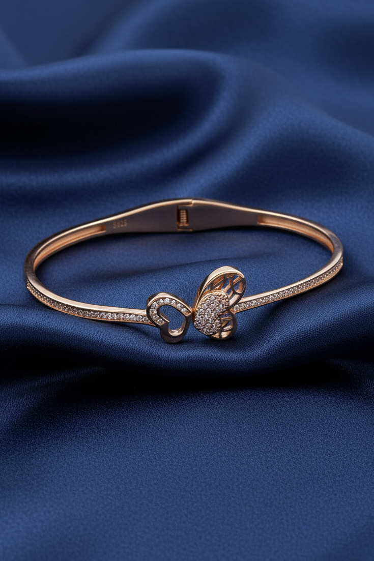Rose Gold Filigree Twin Heart Spring Bracelet