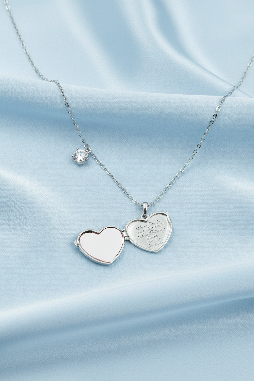 Engraved Heart Locket Pendant Set