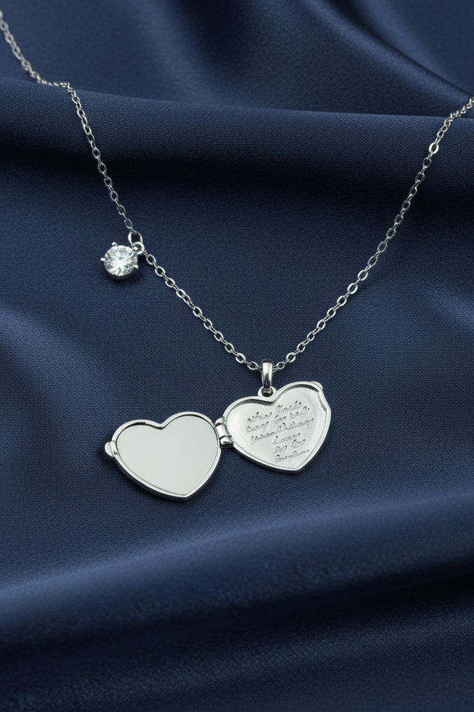 Engraved Heart Locket Pendant Set