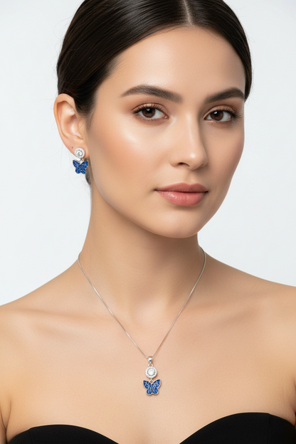 Blue Butterfly Pendant Set