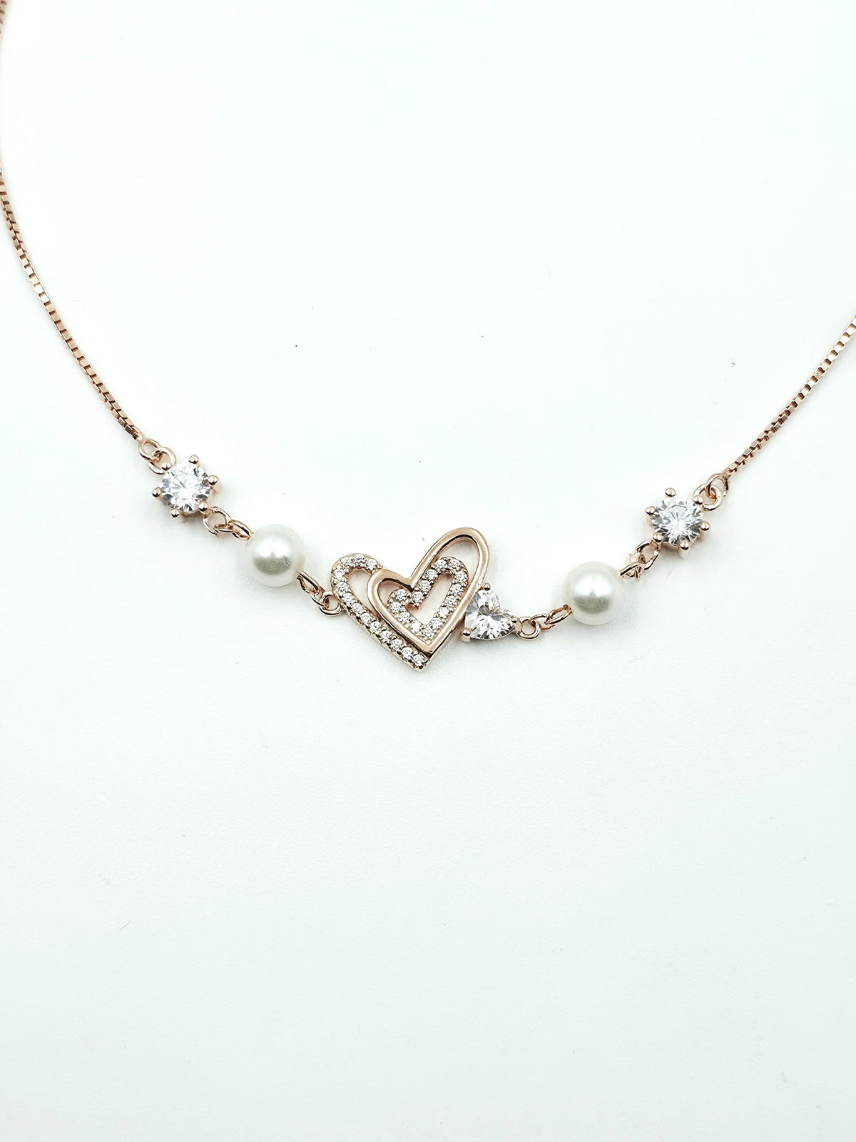Rose Gold Heart Charm Bracelet