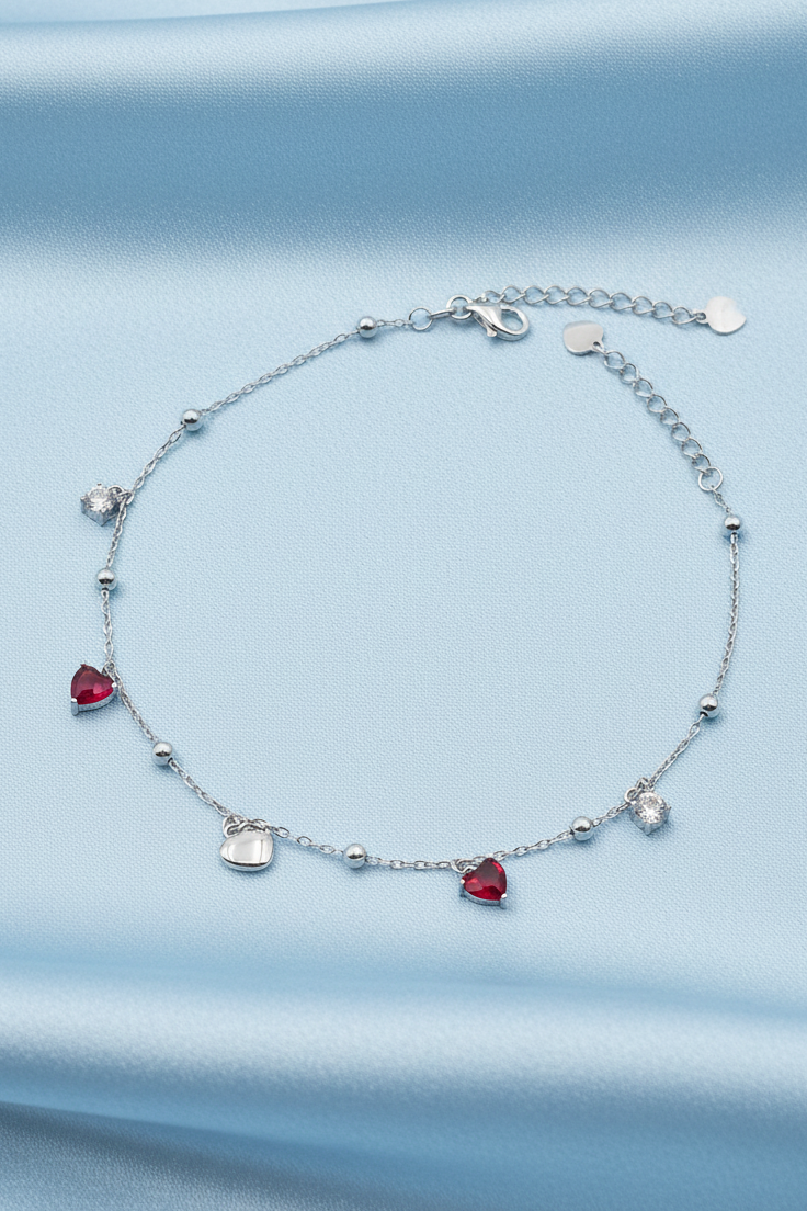 Red Heart Stone Anklet