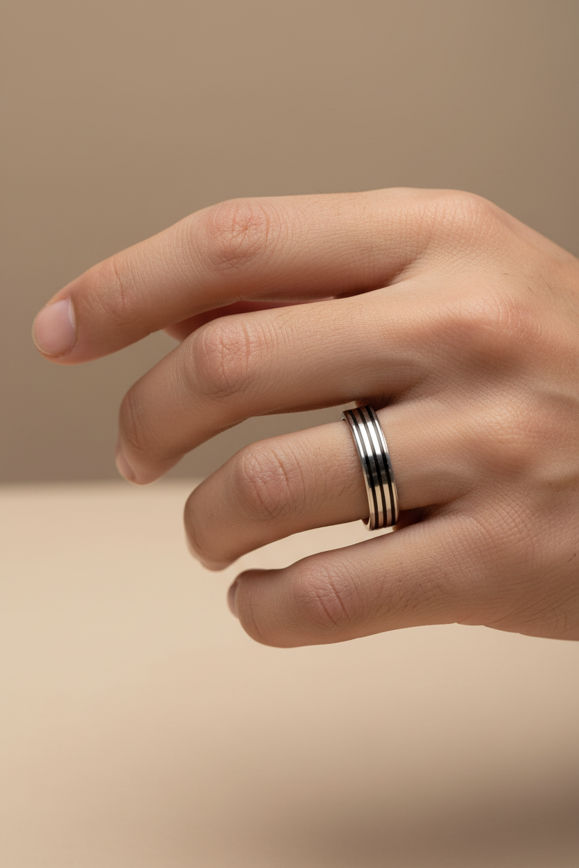 Black Stripes Band Ring